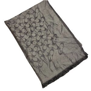 Coach Signature C Logo Blue Grey Purple Scarf 64”x24” Fringe Pashmina Wrap Shawl